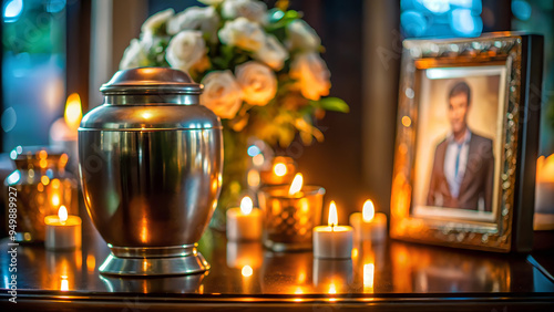 Funeral urn with the ashes of the deceased photo