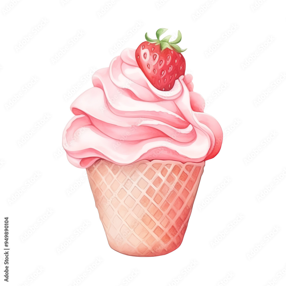 Delicious strawberry ice cream with a waffle cone. Perfect for summer and dessert themes. Tasty treat with a fresh strawberry topping. Delicious strawberry ice cream with a waffle cone. Perfect for summer and dessert themes. Tasty treat with a fresh strawberry topping.