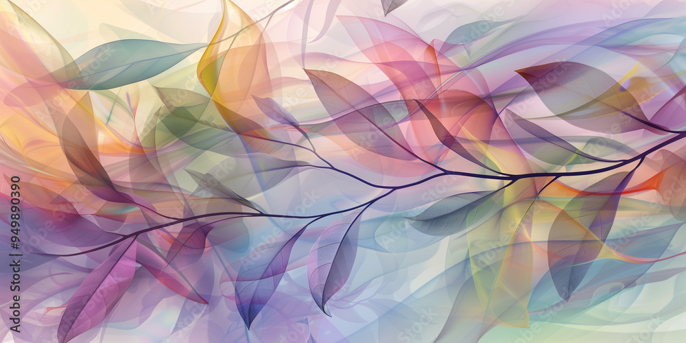 Soft Overlapping Waves of Colors with Dark Branch - Abstract Digital Art in Purples, Greens, Oranges, and Pinks. Soft Overlapping Waves of Colors with Dark Branch - Abstract Digital Art in Purples, Greens, Oranges, and Pinks.