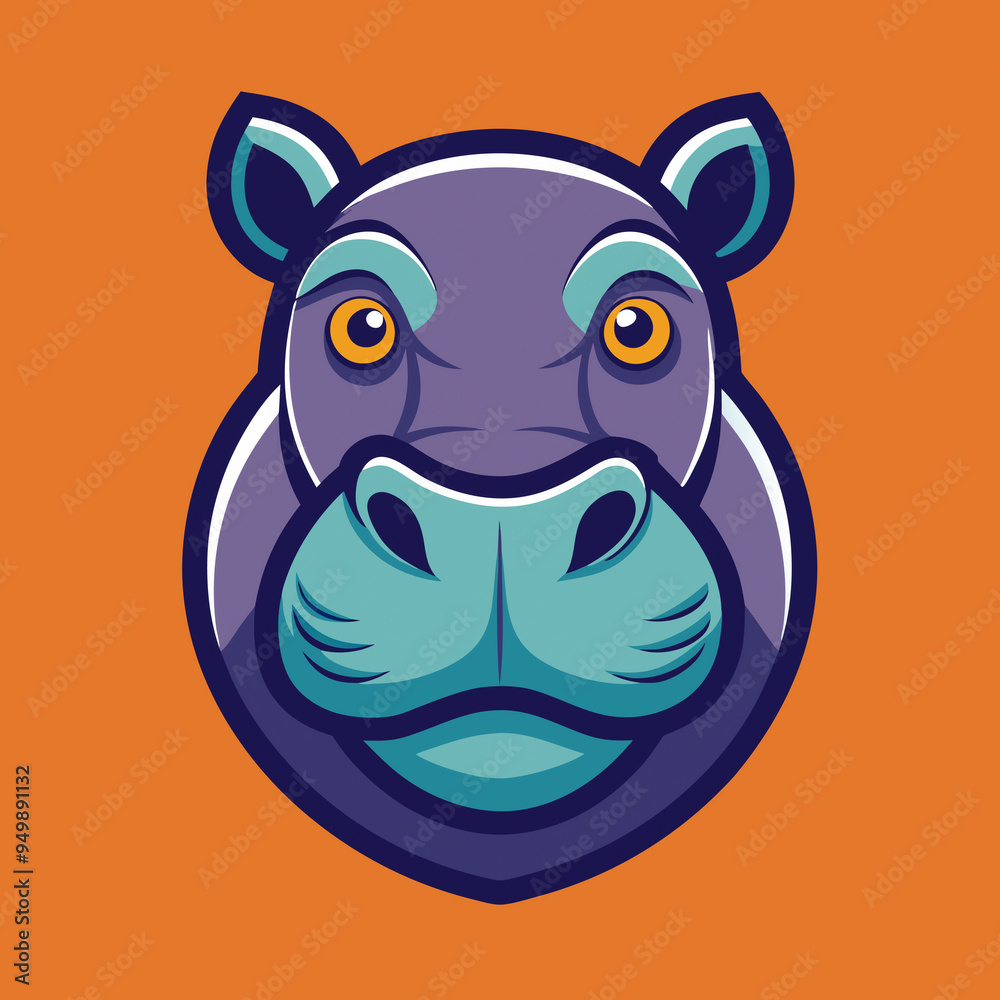 Retro Hippo Mascot Logo Design: Vector Illustration of a Minimalist Hippopotamus Head for Graphics Ads and VFX Projects