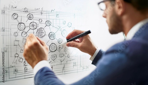 Person drawing a strategy plan on a whiteboard, symbolizing planning, tactics, and organization. photo