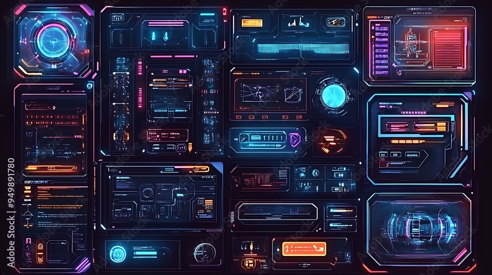 Obraz premium A collection of HUD frames, encapsulating futuristic modern user interface elements, control panels