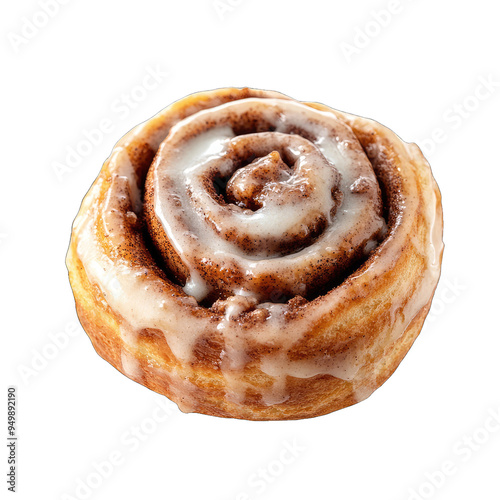 Bakery featuring a fresh cinnamon roll with a swirl of icing on top