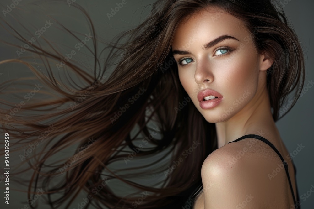 A lovely woman with long, lustrous brown hair, showcasing her natural beauty and charm in a captivating pose, A lady model with flowing brunette hair and a fierce gaze, AI generated A lovely woman with long, lustrous brown hair, showcasing her natural beauty and charm in a captivating pose, A lady model with flowing brunette hair and a fierce gaze, AI generated