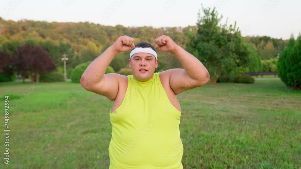 Fat sportsman jogging in the park at sunset. Fat young sportsman doing sports, doing exercise in the park on the green grass. Fat sportsman jogging in the park at sunset. Fat young sportsman doing sports, doing exercise in the park on the green grass.