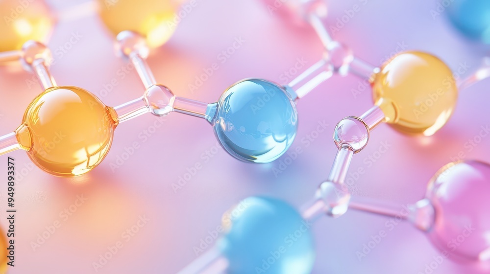 Colorful molecular structure representing chemical bonds and reactions Colorful molecular structure representing chemical bonds and reactions