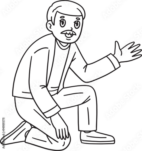 Bar Mitzvah Kneeling Father Isolated Coloring 