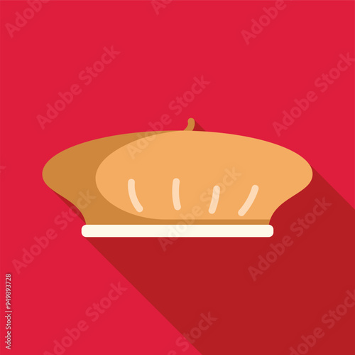 Classic french beret, representing parisian style and culture, isolated on a vibrant red background
