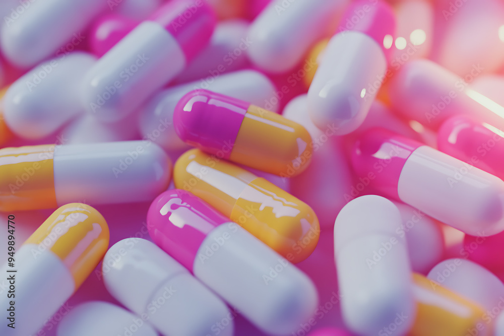 Close-up image of various pills, highlighting their textures and shapes Close-up image of various pills, highlighting their textures and shapes