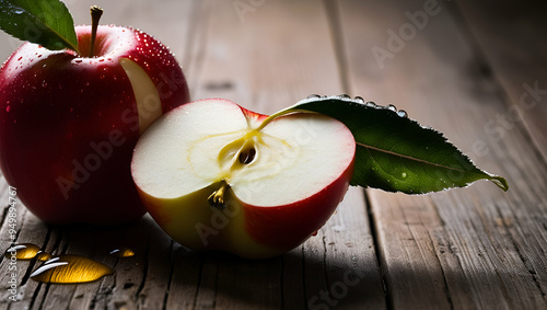 red apple on a wooden table
