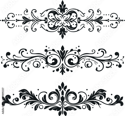 Hand drawn Ornamental Floral Dividers And Decorative Separators On Solid White Background