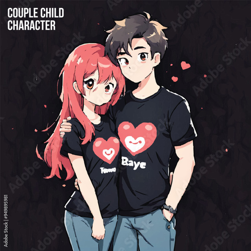 Valentine day cute anime couple mascot. with cute heart and valentine day decoration vector illustration. Anime valentine's style. anime style character vector illustration design. valentines special.