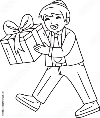 Bar Mitzvah Boy Receiving Gift Isolated Coloring 