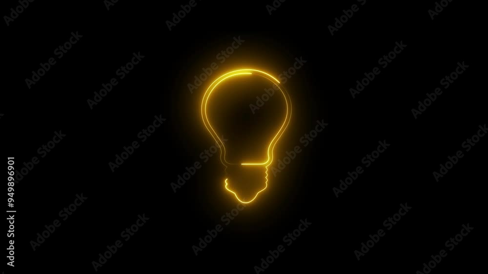 Neon electric bulb icon animation. Light lamp sign icon on black background. Light lamp icon with shadow on gray background with gradient.