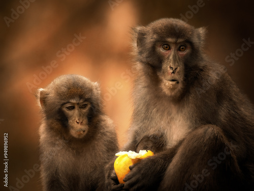 japanese macaque mother and son