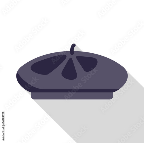 Classic french beret hat, a timeless symbol of parisian style and artistic flair, isolated on white background with long shadow effect