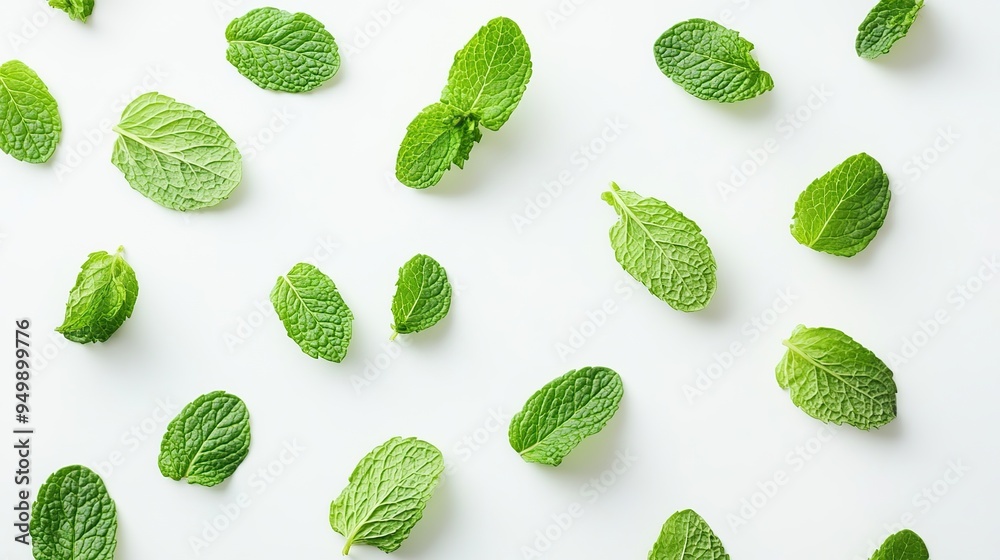 Fresh Mint Leaves on White Background Fresh Mint Leaves on White Background