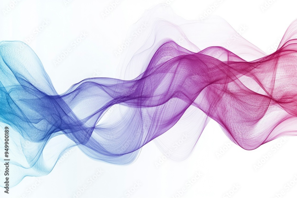 Abstract Purple and Blue Swirling Waves on White Background
