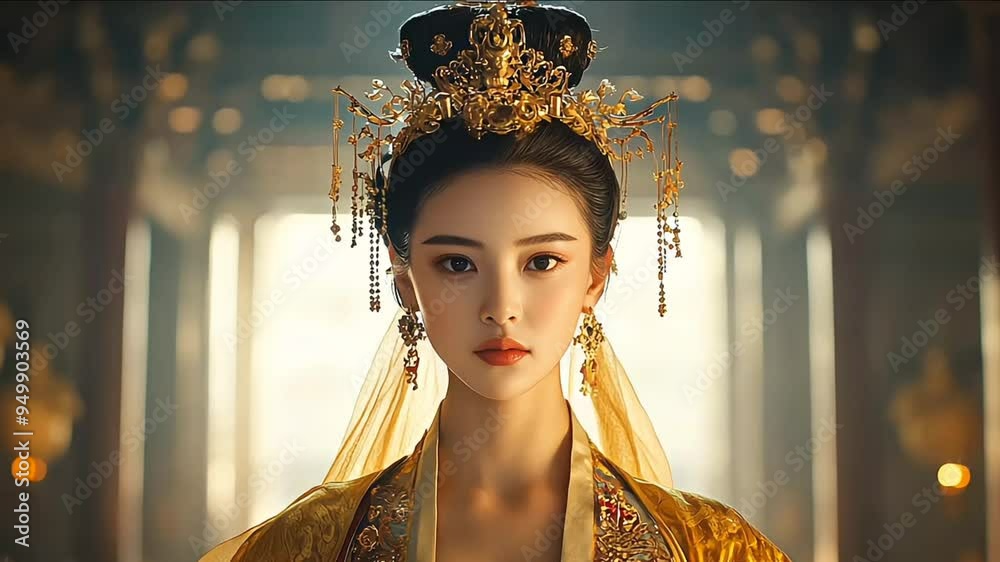a young beautiful woman wearing traditional noble oriental clothes