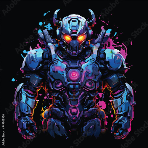 Artificial bot, hand mascot, human and chatbot, intelligence space, artificial AI support technology. symbol sign head logo icon strong villain eyes robot iron man 3d metal style future art metallic.
