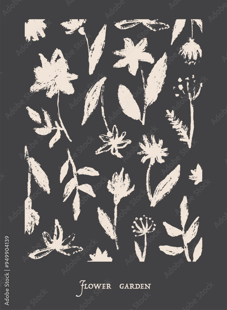 abstract floral pattern with hand drawn brush stroke floral elements for posters, banners, prints, wallpaper, cards, templates, wall art, etc. EPS 10