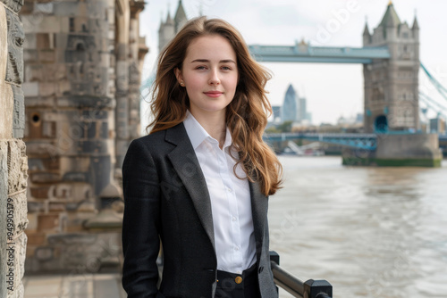 Businesswoman by Tower Bridge 