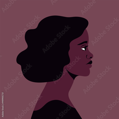 Beautiful African woman profile view portrait. Young female abstract avatar. Vector illustration