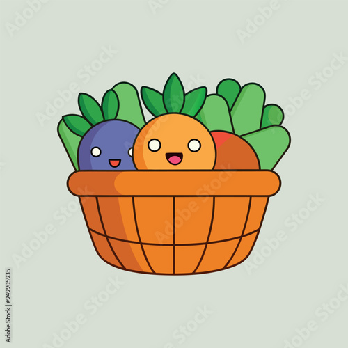 cartoon illustration basket of vegetablespng clipart without background 