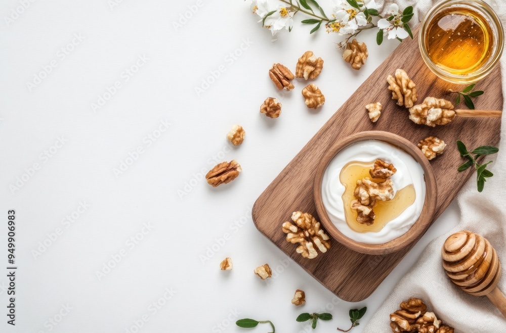 Delicious Yogurt Bowl with Honey and Walnuts Delicious Yogurt Bowl with Honey and Walnuts
