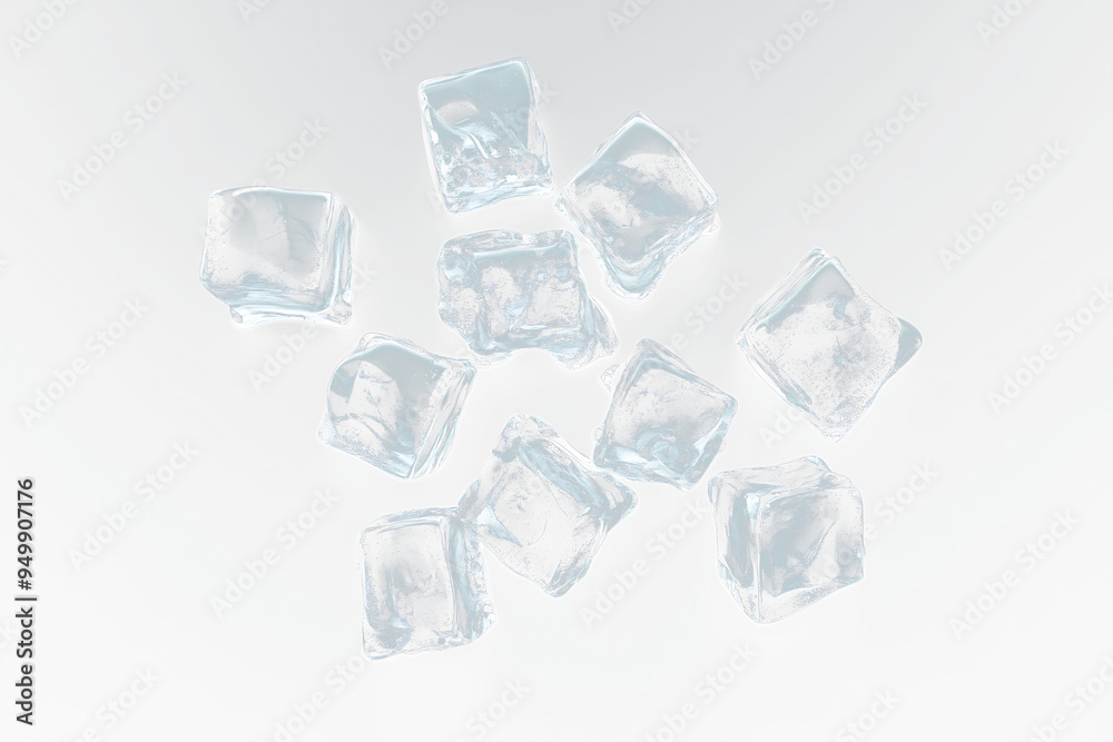 Top View ice cubes on transparent background, Ice Cubes from Above on Clear Surface Top View ice cubes on transparent background, Ice Cubes from Above on Clear Surface