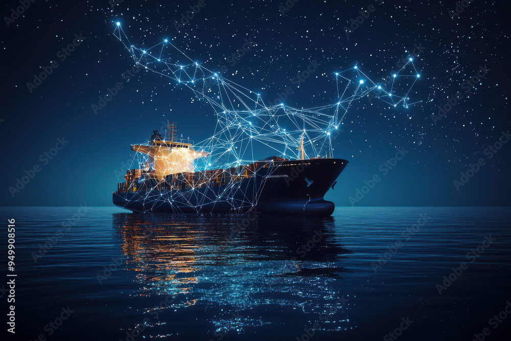 Fototapeta premium Global cargo ship depicted as a celestial constellation