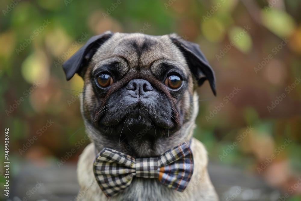A charming pug dog adorned with glasses and a bow tie, radiating a delightful and sophisticated vibe. A quirky pug wearing a bow tie, AI generated A charming pug dog adorned with glasses and a bow tie, radiating a delightful and sophisticated vibe. A quirky pug wearing a bow tie, AI generated