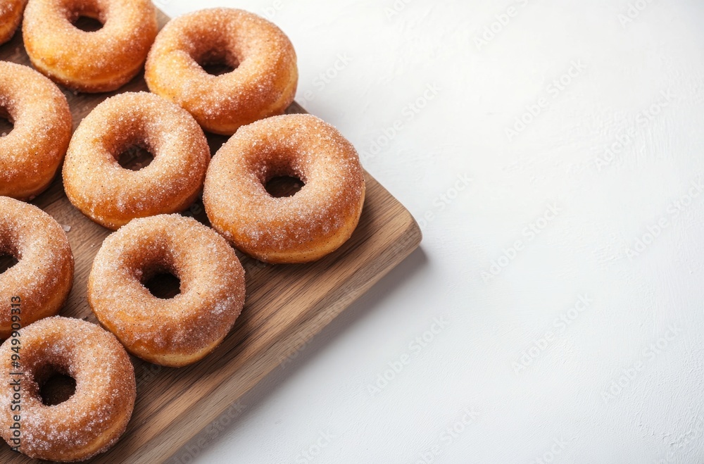 Sugary Donuts on Wooden Board Sugary Donuts on Wooden Board