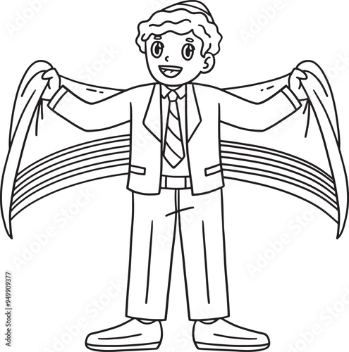 Bar Mitzvah Boy Wearing Tallit Isolated Coloring 