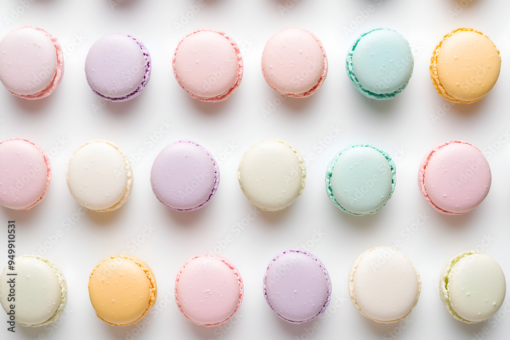 A top-down view of colorful macarons arranged in a neat grid pattern, showcasing a variety of pastel shades, perfect for themes related to desserts, confectionery, and French pastries.
A top-down view of colorful macarons arranged in a neat grid pattern, showcasing a variety of pastel shades, perfect for themes related to desserts, confectionery, and French pastries.
