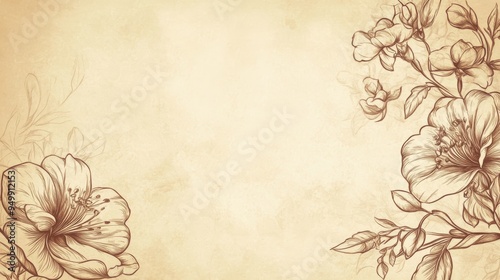 Wallpaper Mural Vintage Hand-Drawn Floral Illustration on Aged Beige Background.
 Torontodigital.ca
