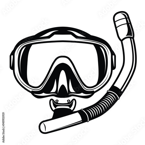 Snorkeling Gear vector illustration. Black and white diving goggles