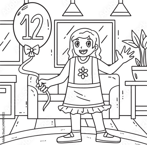 Bat Mitzvah Girl Holding Balloon 12 Coloring Page 
