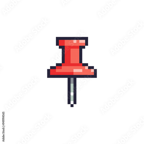 Pixel Art Push Pin Icon. Retro 8bit Office Thumbtack and School Supply for Bulletin Boards.