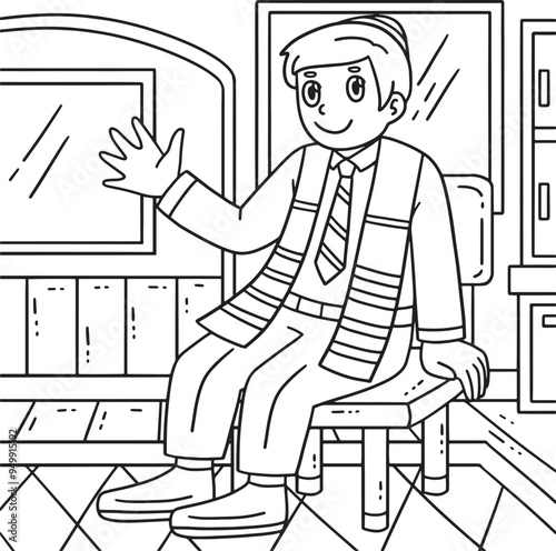Bar Mitzvah Boy Waiting for the Ceremony Coloring 