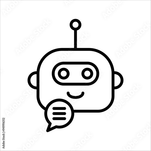 Chat bot icon, Robot, support bot, online support service, Chat bot for customer service, virtual assistant, Artificial intelligence robot, on white background.