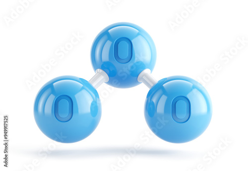 O3 Ozon molecule model isolated on white - 3d illustration. Three molecules of oxygen. photo