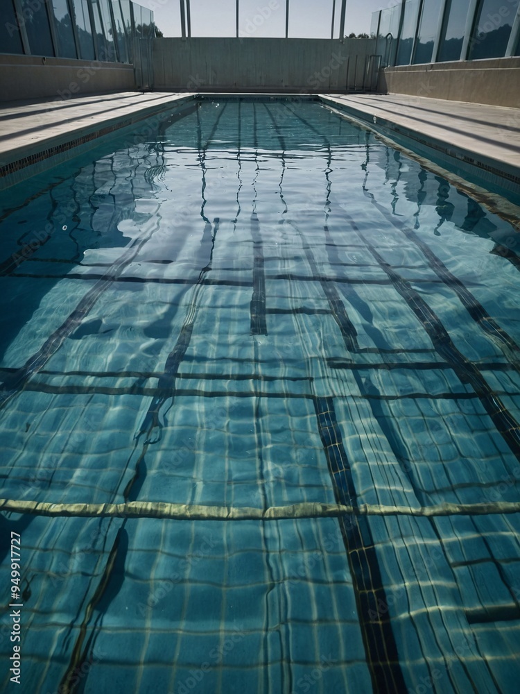 An underwater scene, depicting an empty pool landscape in a tranquil setting. An underwater scene, depicting an empty pool landscape in a tranquil setting.