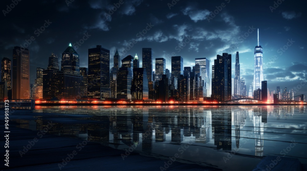 Fototapeta premium Night Skyline of a Modern Metropolis