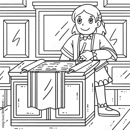 Bat Mitzvah Girl Reading the Torah Coloring Page