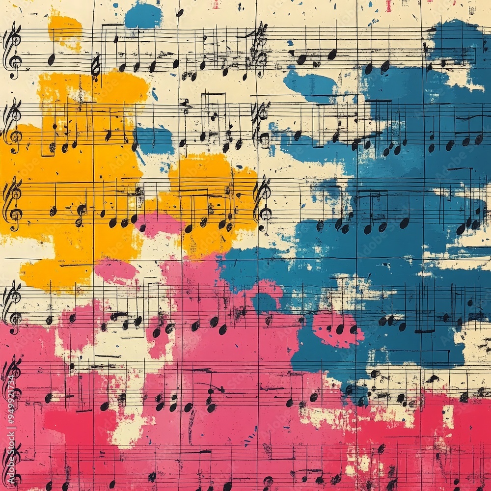 Colorful Musical Notes Pattern on Sheet Music Colorful Musical Notes Pattern on Sheet Music