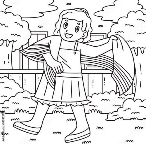 Bat Mitzvah Girl Wearing Tallit Coloring Page 