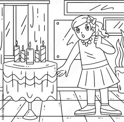 Bat Mitzvah Girl Blowing Candles Coloring Page