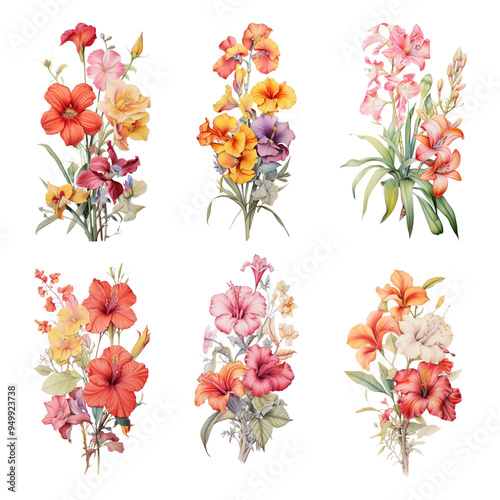 PNG flower illustration design element set, transparent background