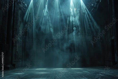 Empty Stage with Spotlights and Smoke photo